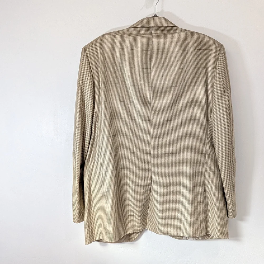 Alan Flusser Men's Light Tan Houndstooth Silk Worsted Wool Blazer Size 42R Sleek
